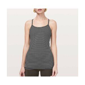 Lululemon EUC Power Y Tank Size 4 Loun Mod Stripe Black & White